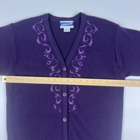 Vintage Pendleton Purple Embroidered 100% Wool Cardigan Women’s Small - Picture 6 of 11